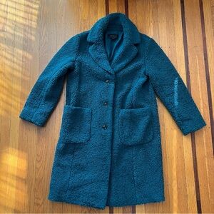 Ann Taylor dark green teddy coat faux fur M medium holiday EUC overcoat Sherpa